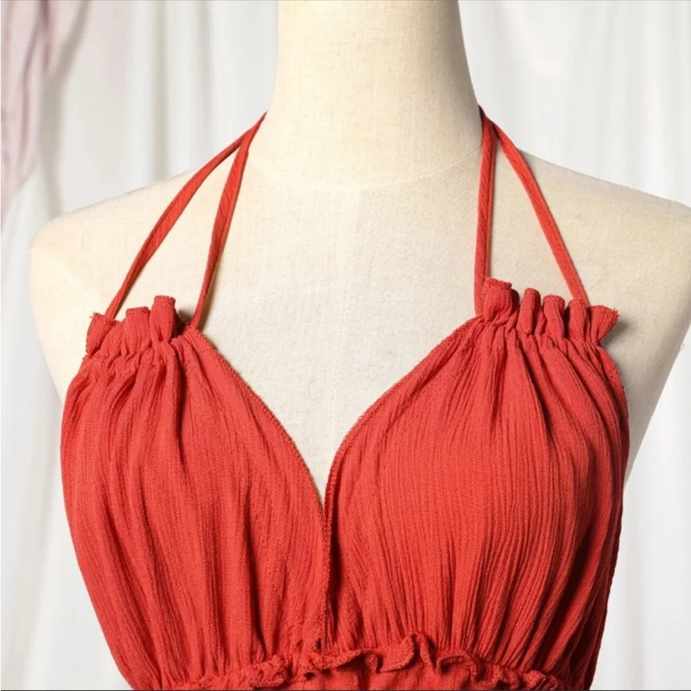 Closeout Sale !New! Red Swiss Dot Ruffle Halter Dress - Picture 6 of 8